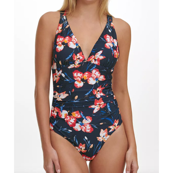 Tommy Hilfiger NWT Navy Floral Tropical One piece  Swimsuit Size 18 NWT - Picture 1 of 4